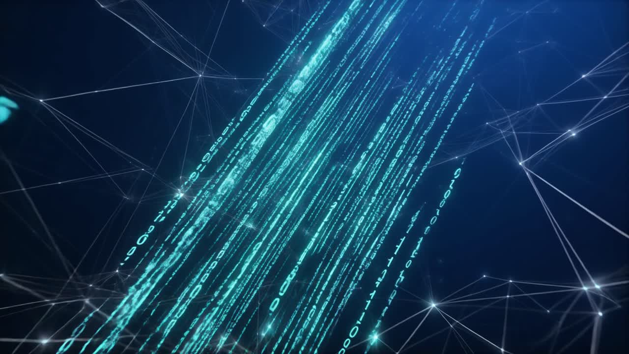 Glowing Binary Code Flowing in a Digital Network