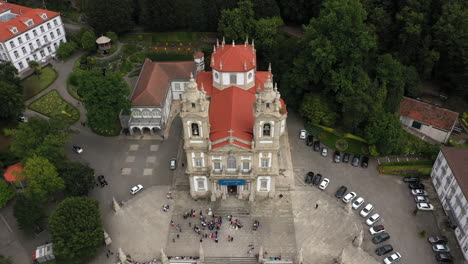 Overhead-Aerial-shot-of-Bom-Jesus-do-Monte-catholic-church,-Portugal