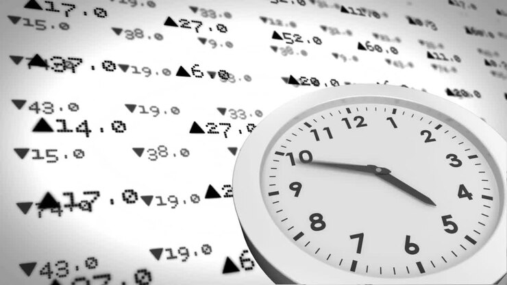 Animation of clock against stock exchange