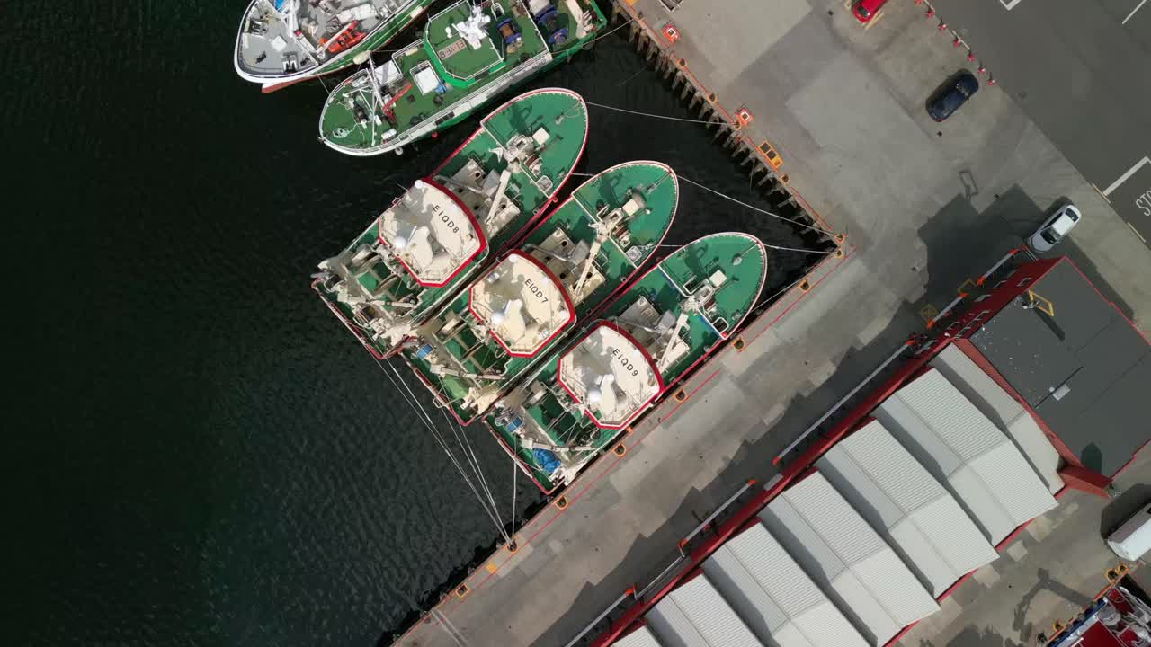 Rising overhead aerial video of Killybegs Harbour on the Wild Atlantic Way in County Donegal, Ireland. Filmed in 4K, 60FPS and with Rec709 color.