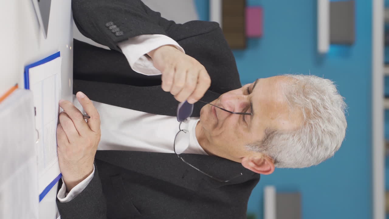 Vertical video of Home office worker man's hands are shaking.