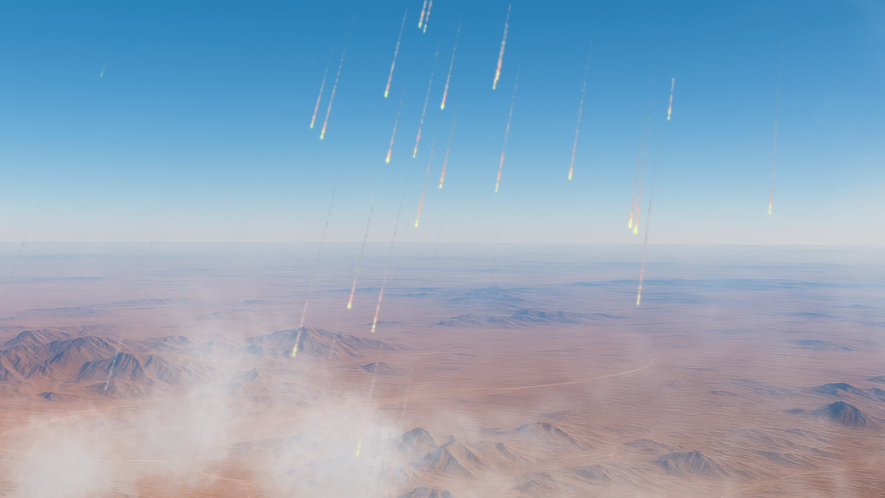 Missiles over a desert landscape