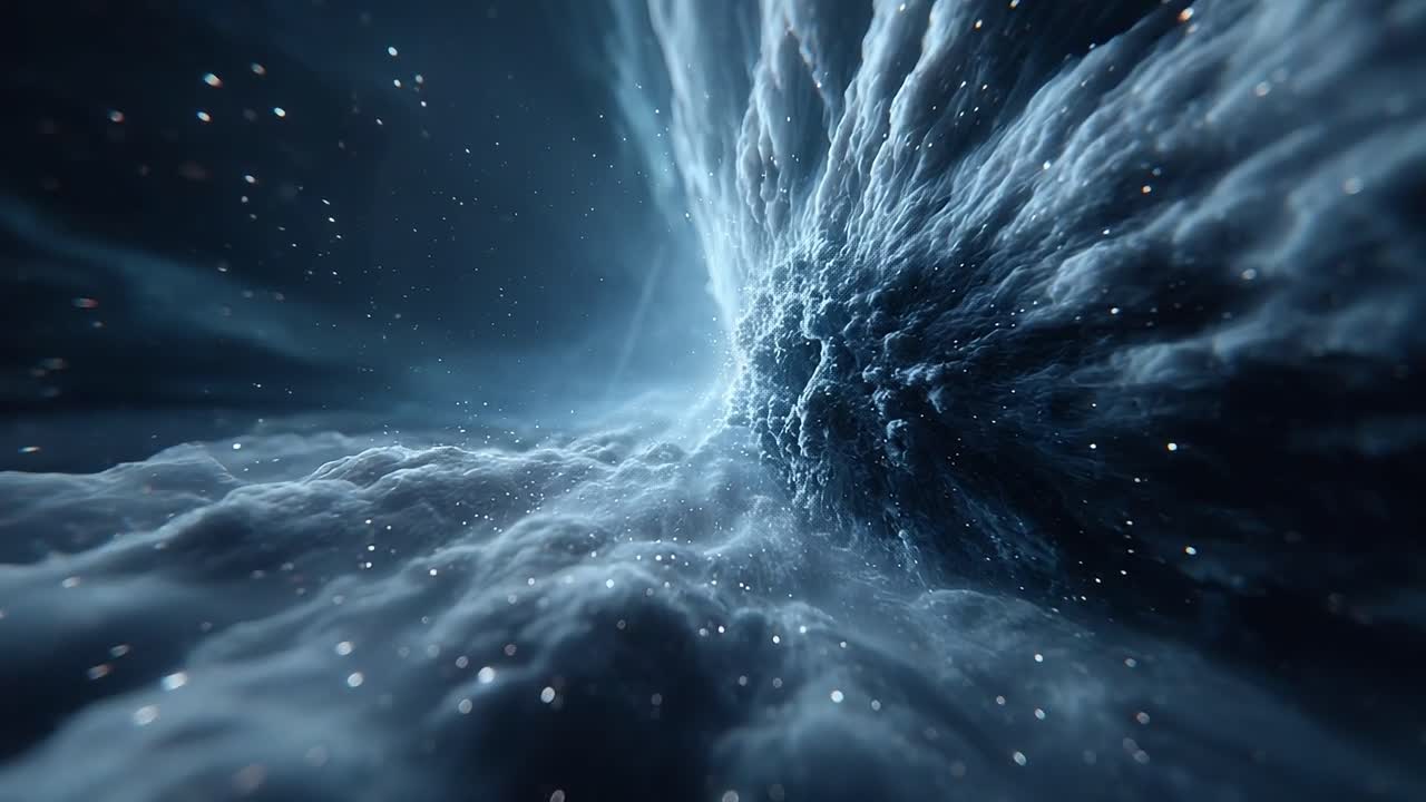 A mesmerizing visual journey through an abstract cosmic vortex, showcasing dynamic clouds of swirling energy and sparkling particles, evoking a sense of wonder and exploration