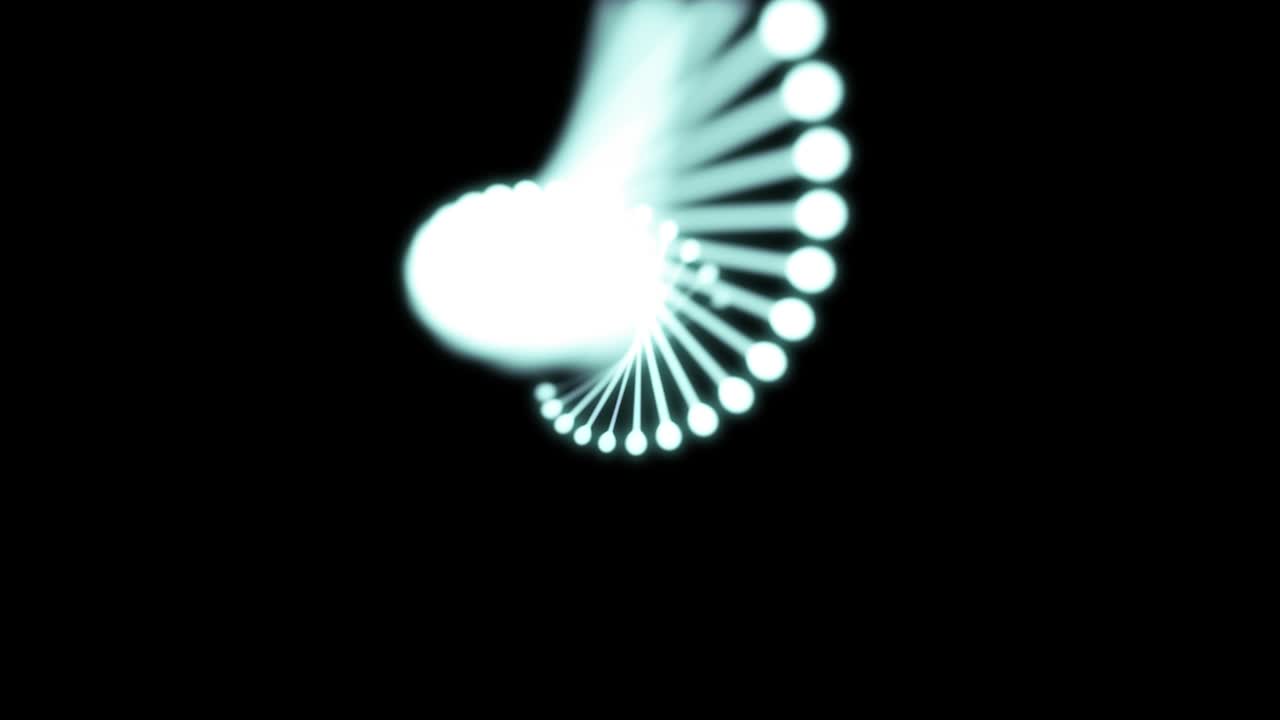 3D animation of shimmering DNA on a black background. 60FPS. The camera changes from over look to side shot.