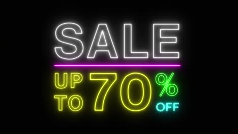 parpadeo de venta hasta un porcentaje de descuento colorido neón llama señal de movimiento pancarta en fondo negro para promover el video. concepto de promoción serie de venta de marca 10-90%