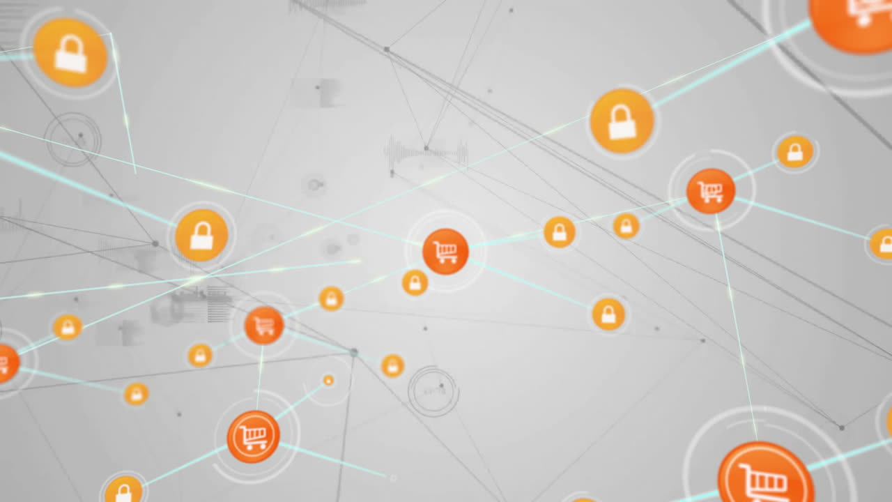 animación de la red de conexiones con iconos sobre el procesamiento de datos