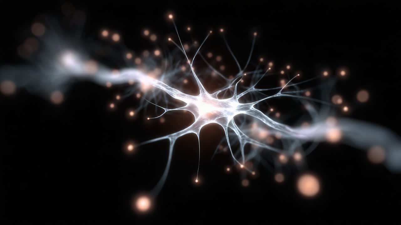 Skomplikowane połączenia sieci neuronowych oświetlone na ciemnym tle, ukazujące piękno synaps biologicznych w artystycznej reprezentacji o wysokiej rozdzielczości.