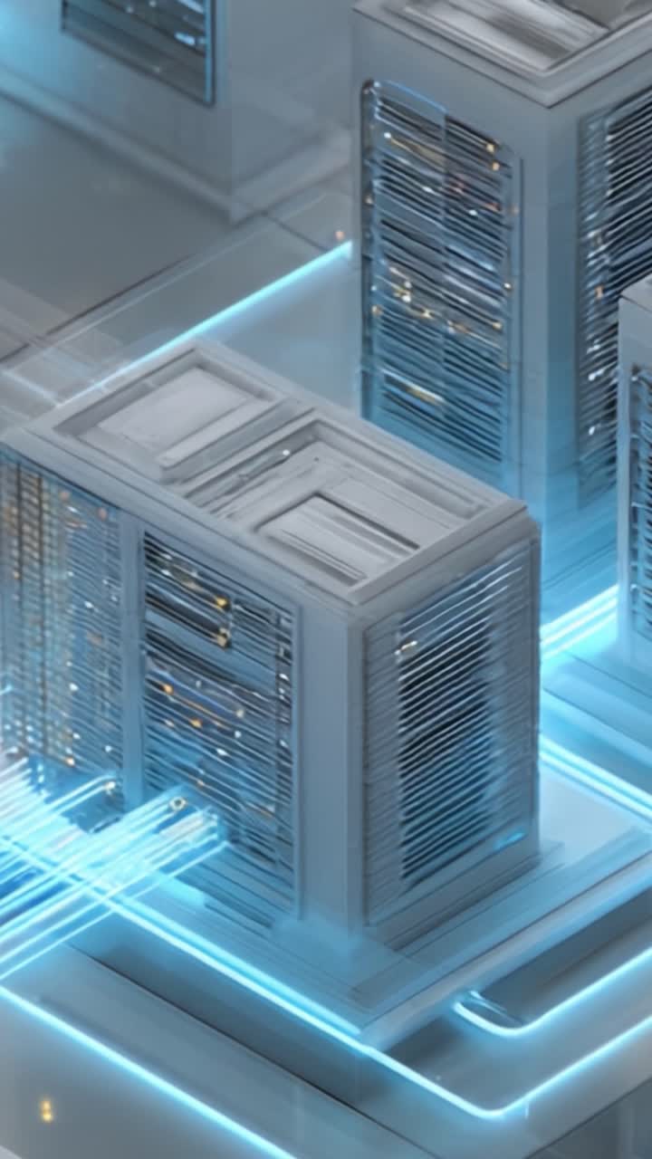 Futuristic Data Center with High-Tech Server Racks and Glowing Network Connections Depicting Modern Computing Infrastructure and Advanced Technology