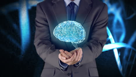 Businessman-presenting-brain-with-hands