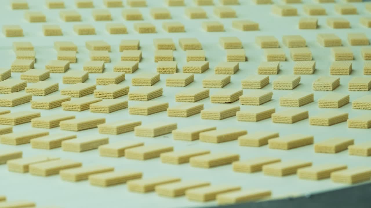 wafer, bisküvi, kek fabrikası-4'te taşıyıcı bantta tatlılar