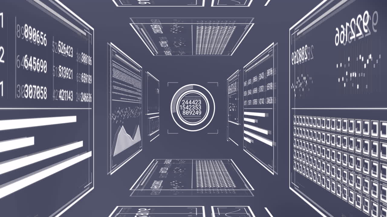 Animation of interface with statistical data processing against grey background