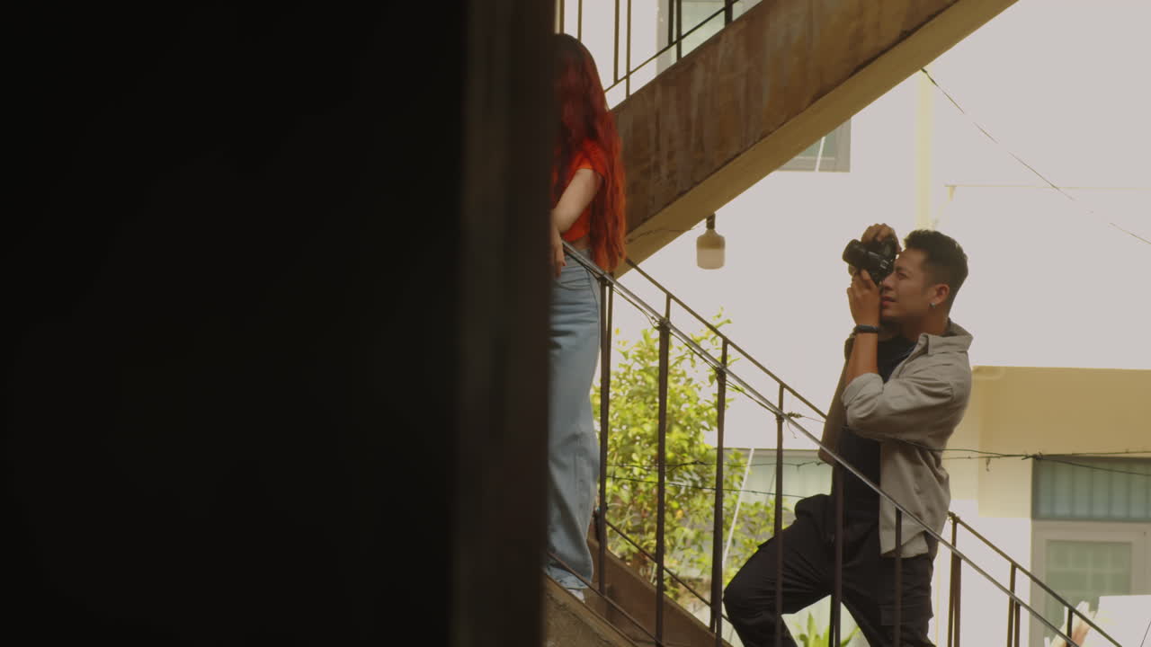 Fashion photoshoot on the stairs