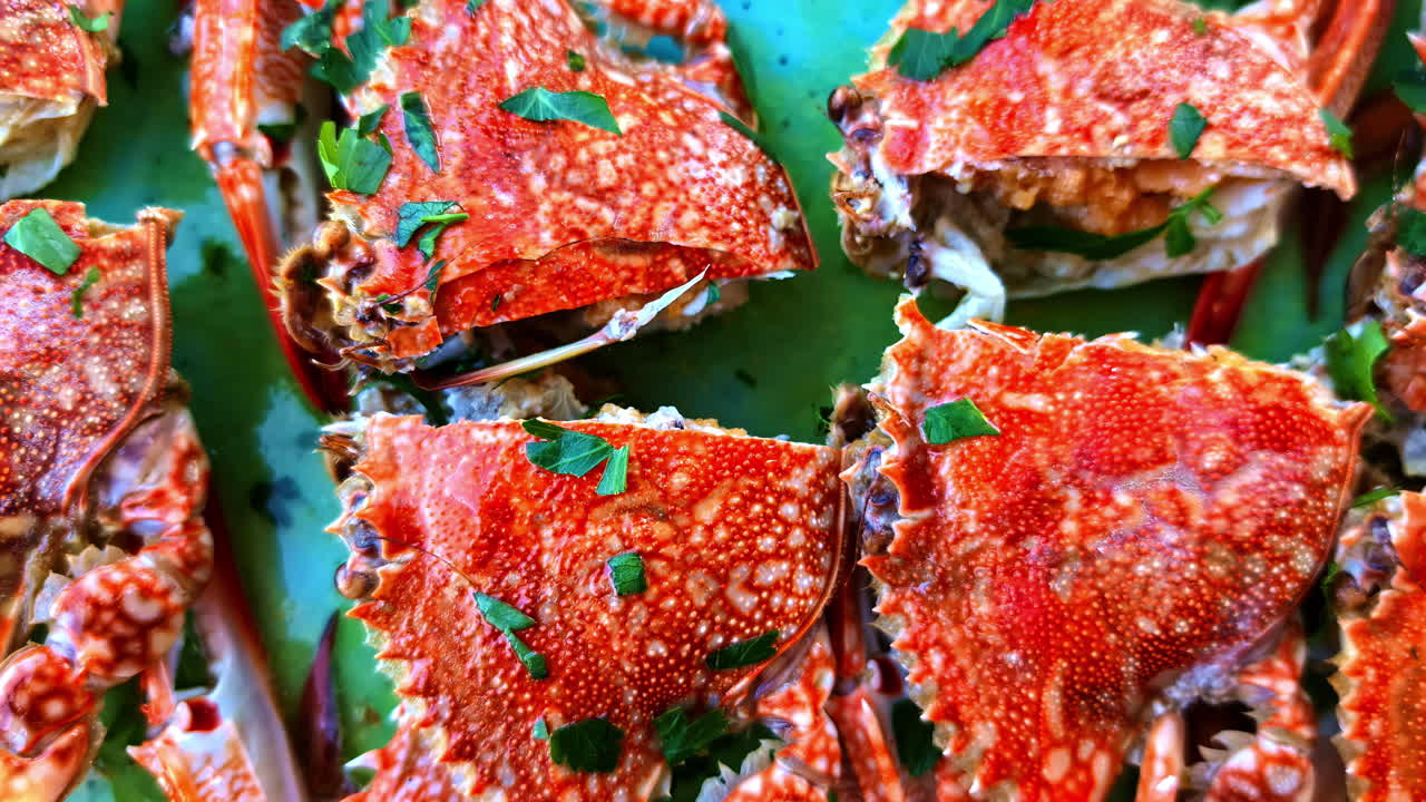 Close Up of Cooked Crabs with Parsley