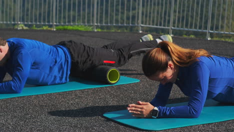 couple stretching outdoors