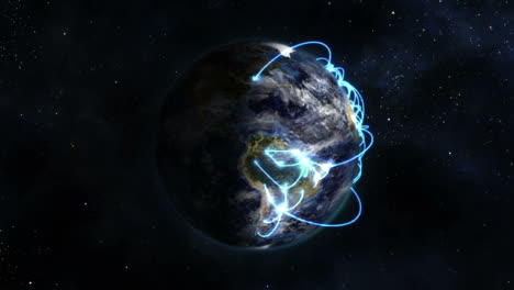 shaded earth with blue connections in movement with moving clouds with earth image courtesy of nasa.