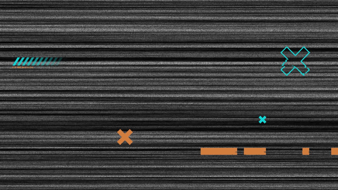 Animation of orange and blue shapes over screen with glitch