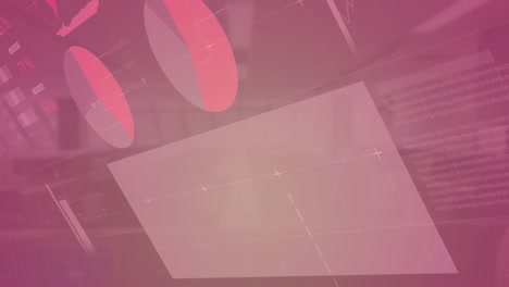 animación de la interfaz infográfica sobre una oficina vacía en segundo plano