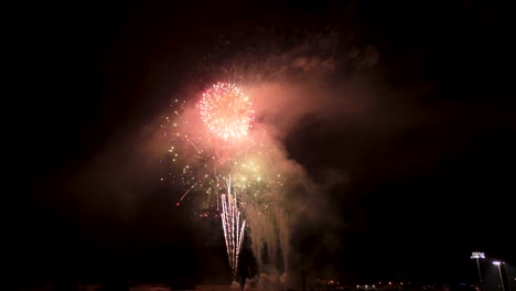 the colorful fireworks explode and light up the night sky in celebration of the 4th of july - static shot