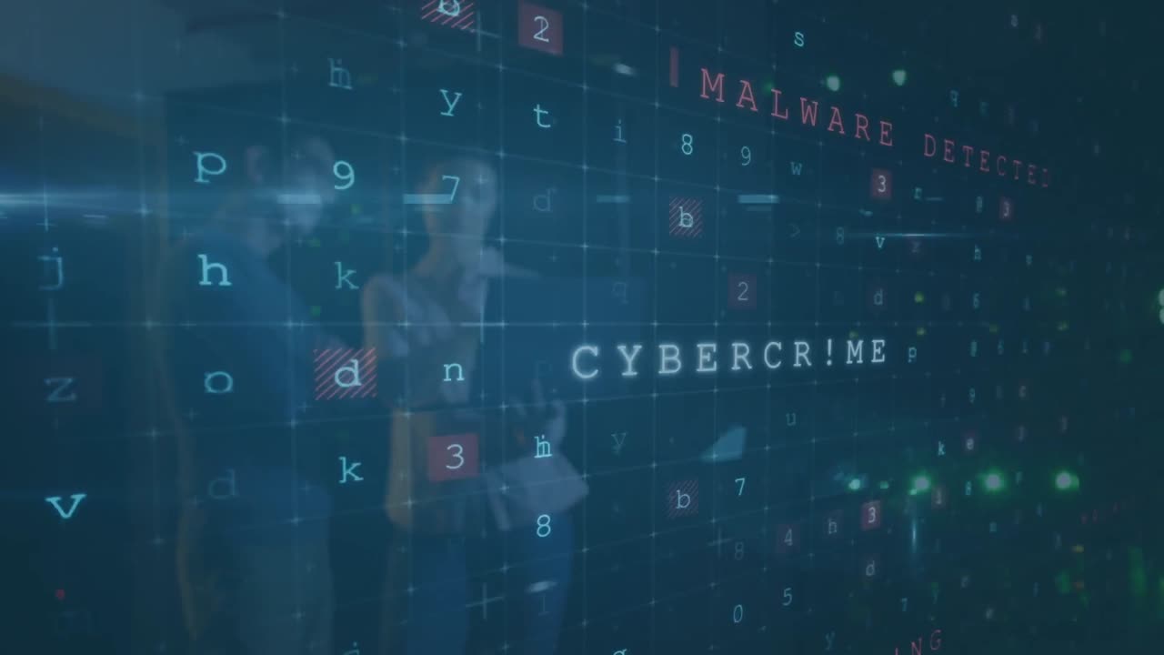 Animation of data processing over diverse people in server room