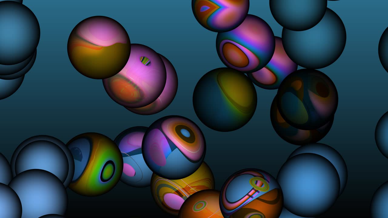 una corriente de grandes burbujas de colores que se elevan.