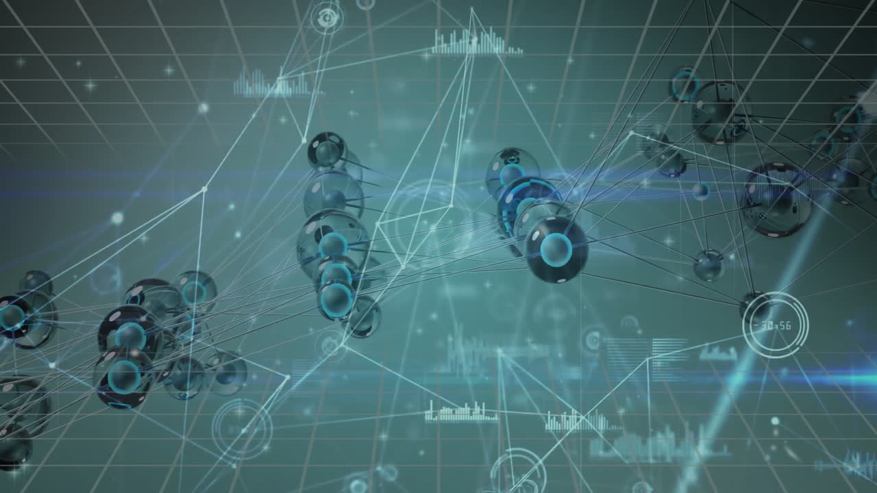 데이터 처리 및 네트워크 연결 애니메이션과 미래 기술 배경