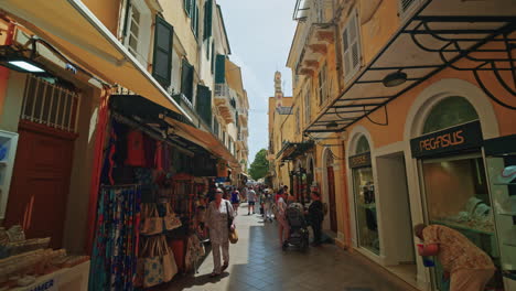 bustling narrow shopping street in a european city