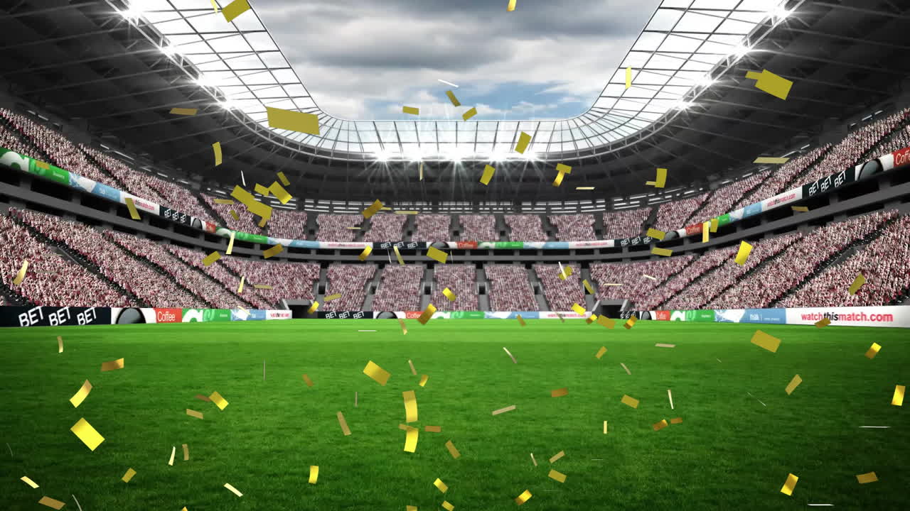 animación de confeti cayendo sobre el estadio vacío