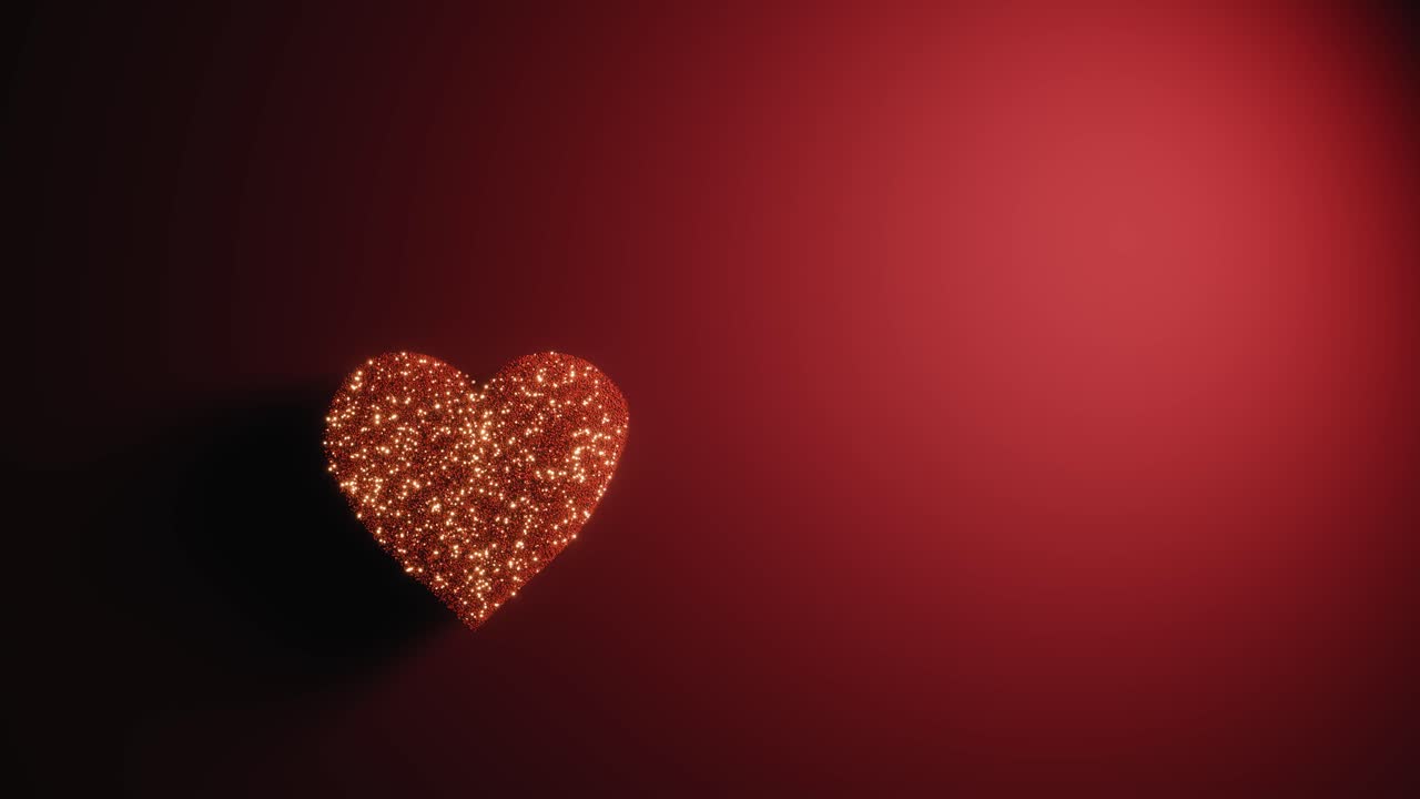 Cuore astratto di glitter dorato che si forma su sfondo rosso
