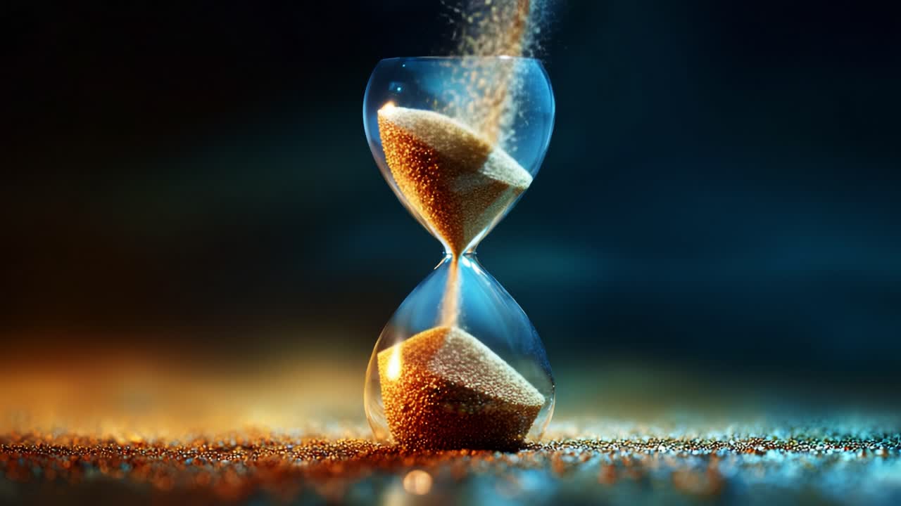 A Captivating Hourglass with Golden Sand: Witness the Passage of Time in this Stunning Visual Representation of Transience and Continuity, Highlighting Life's Fleeting Moments
