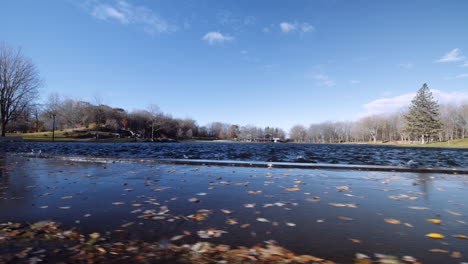 moving shots of the lac des castors on the mount-royal in autumn in montreal, quebec, canada