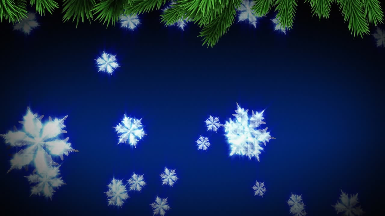 animación de ramas de árboles de navidad sobre la nieve que cae
