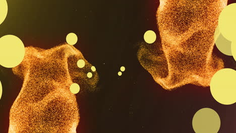 yellow light spots over waves of orange particles on black background