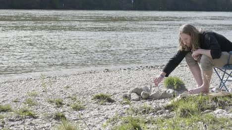 a self made bonfire site, made out of rocks