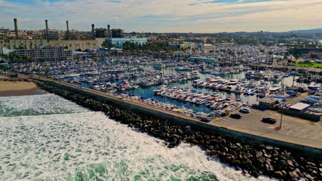 Aerial-View-Over-King-Harbor-Yacht-Club-Marina-at-Redondo-Beach,-California,-USA