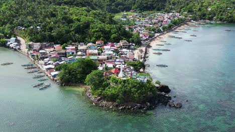 densely populated third world fishing village on picturesque philippines island