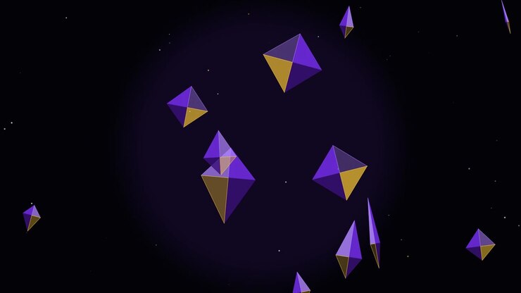 Abstract 3D Geometric Shapes Floating in Dark Space
