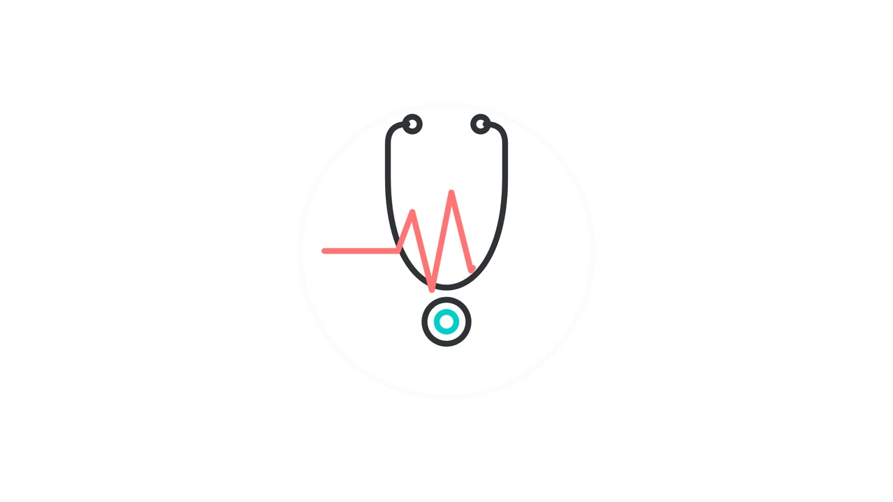 Icona animata di stetoscopio con linea di battito cardiaco ECG.