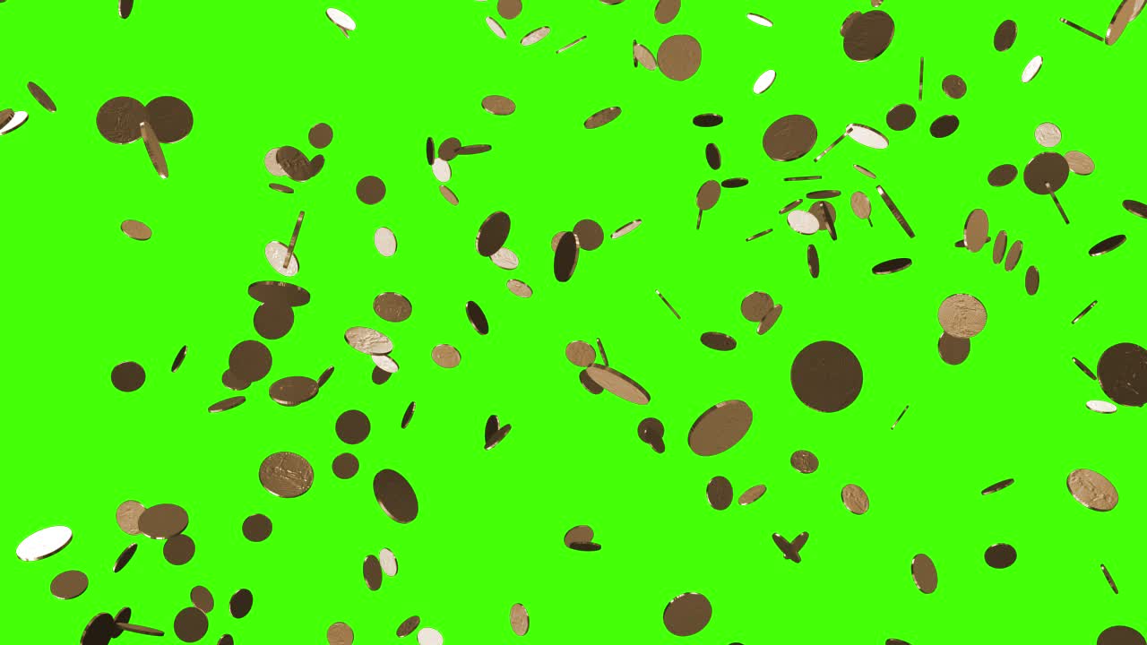 Falling Coins on Green Screen
