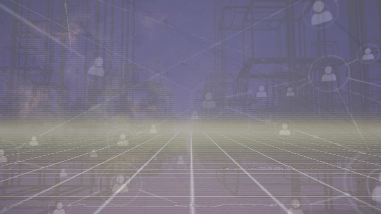 animación de la red de conexiones sobre la ciudad digital