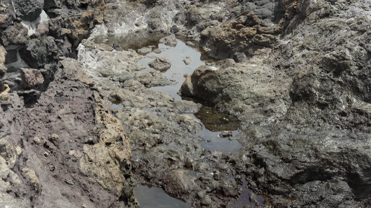 Onde dell'oceano che scorrono sul terreno roccioso della costa di Tenerife