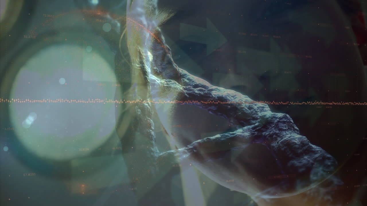 dna 줄을 회전시키는 애니메이션과 여성에 대한 데이터 처리