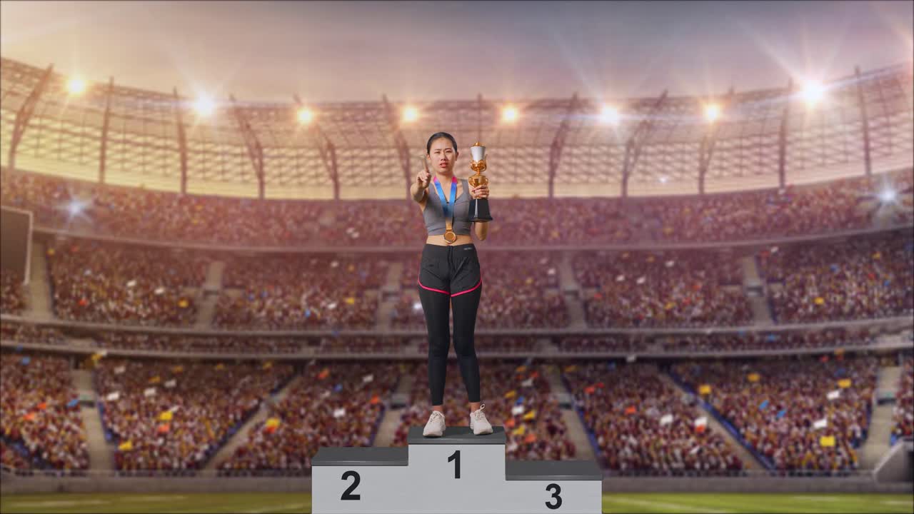 atleta mujer ganando en el podio