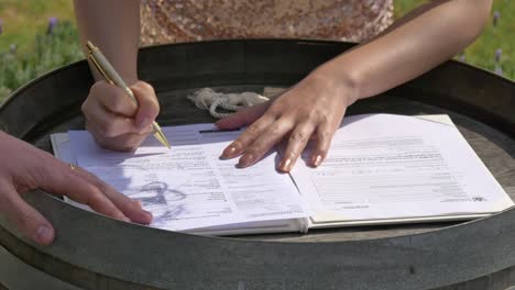 signing of marriage register or guest book