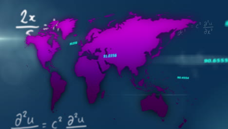 animación de números en un mapa púrpura sobre una ecuación matemática contra un fondo abstracto