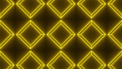 líneas amarillas de neón en mosaico simétrico sobre un fondo negro. telón de fondo gráfico de movimiento de bucle sin costuras con un diseño minimalista