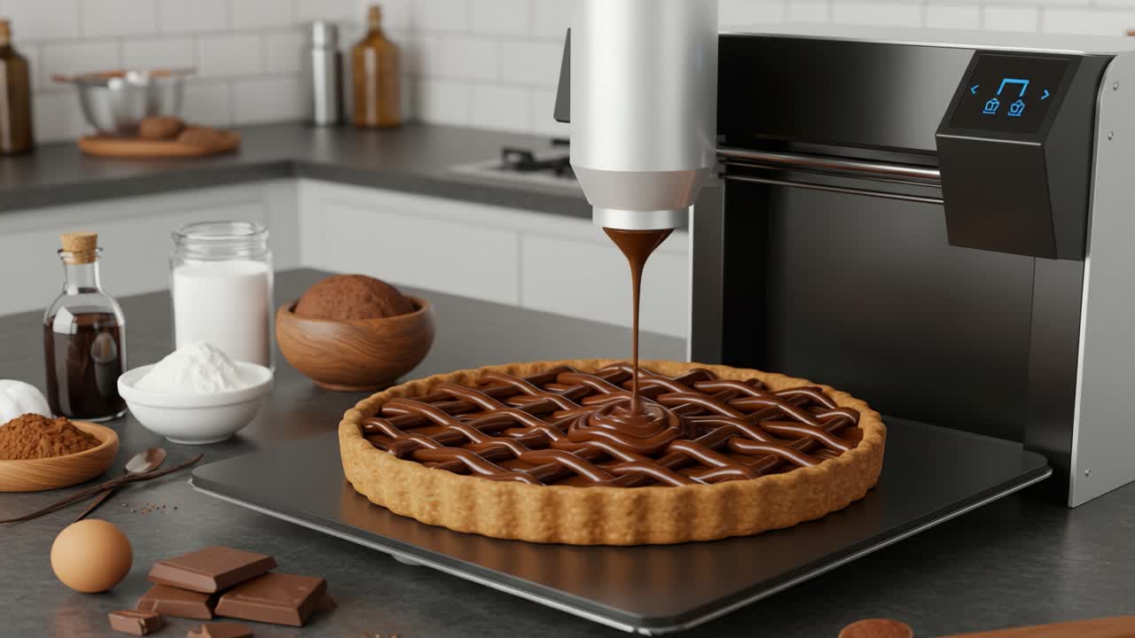 Indulge in Decadence: A Visually Tempting Chocolate Pie Being Perfectly Crafted with Precision in a Modern Kitchen Setting