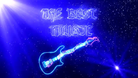 neon glowing electric guitar in space flickers in electric glow and text