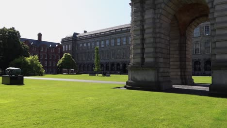 trinity college front square features campanile, old library and rubrics building