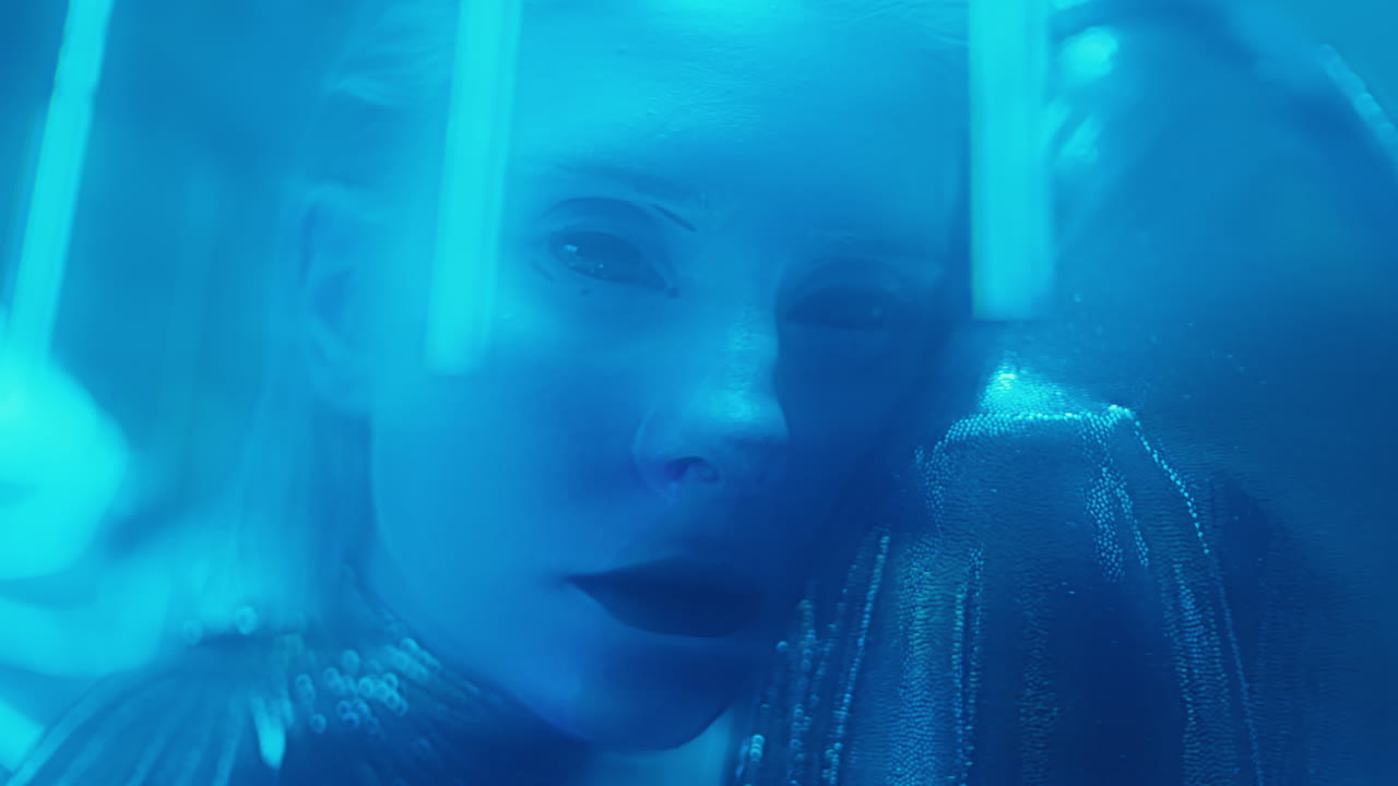 Romantic Alien Woman Leaning on Boyfriend Shoulder