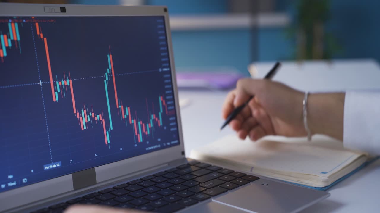 manos reflexivas analizando los gráficos en el mercado de valores. analizar.